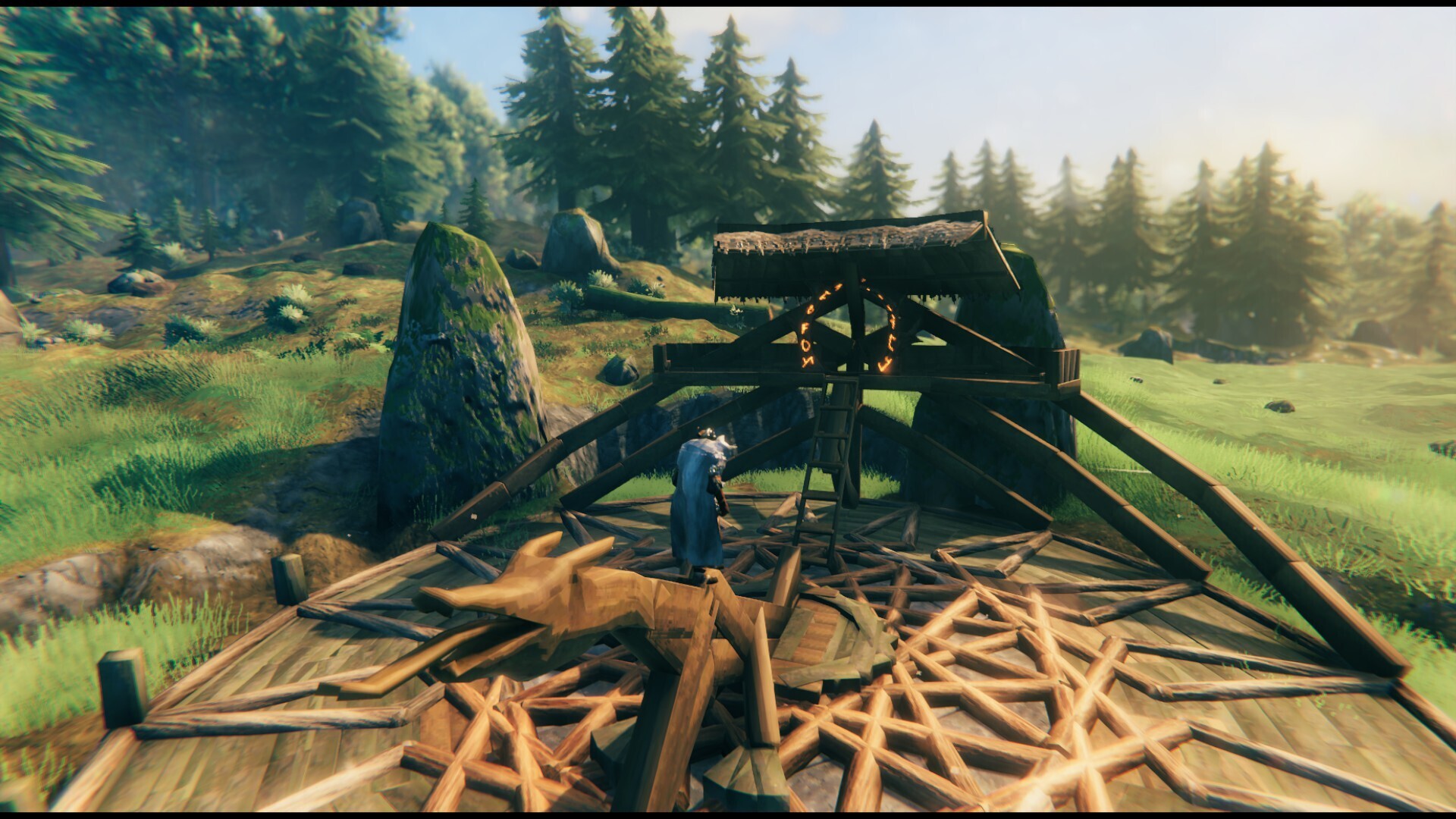 Wooden Sundial with viewing stand Valheim Build