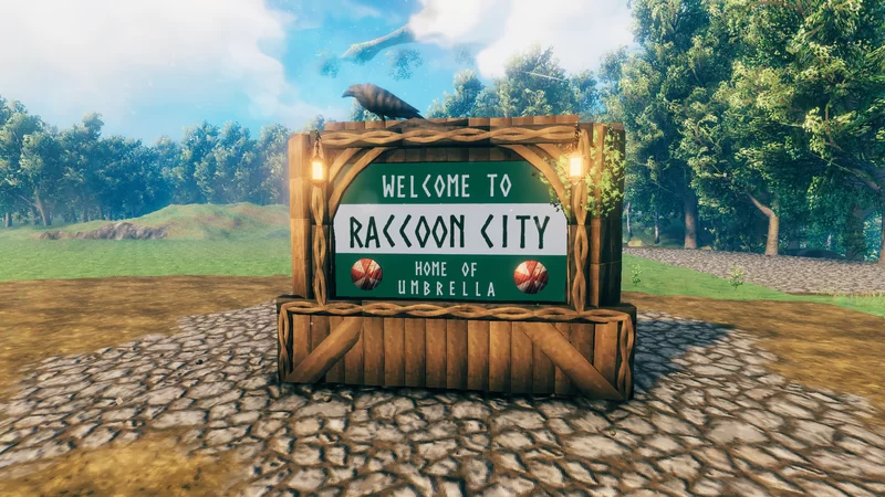 "Welcome to Raccoon City" sign