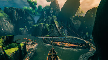 Cave Base with Harbor in Mistland Valheim Build