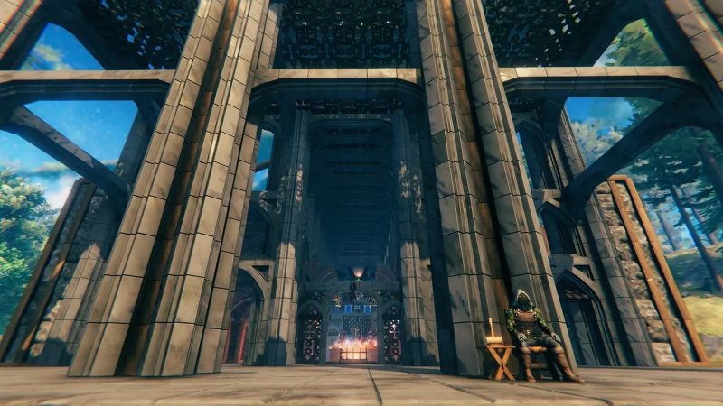 The main entrance looking down Thor's Hall to Odin's High Seat in the Apse.