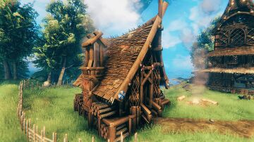 The Viking's Starter House. Only woods and leather rugs. For two jarls) (1700 inst) Valheim Build