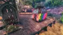 Costume tent with barber chair, costumeprop box & Photo booth stage
